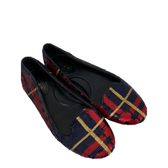 Coach Debrorah Womens Sequin Plaid Ballet Flats Size 6B Holiday EUC - Picture 6 of 9